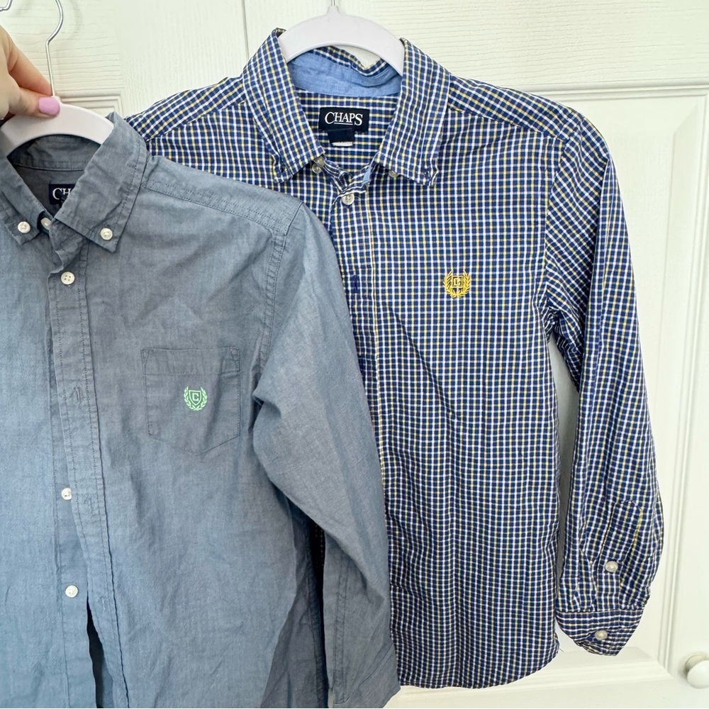 Chaps Kids Blue and Checkered Button Down Shirts Lot Sz MEDIUM - AS IS